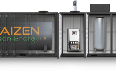 Concept rendering of the integrated microgrid combining fuel cells, hydrogen generator and ZincFive battery cabinet. Image: Kaizen Clean Energy.