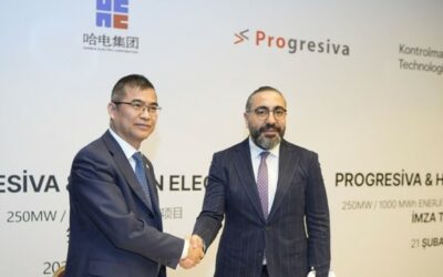 Executives from Kontrolmatik and Harbin Electric shaking hands on the deal