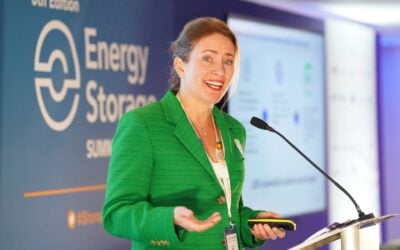 LDES Council CEO Julia Souder, pictured speaking at the 2023 edition of the Energy Storage Summit EU in London, UK. Image: Gareth Davies / Solar Media.