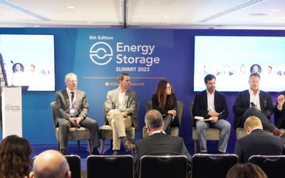Panellists at the LDES technology session, moderated by analyst Sam Wilkinson (left). Image: Gareth Davies / Solar Media