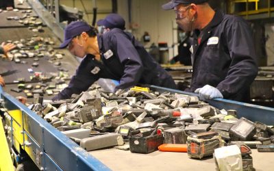 Lithium batteries and packs at a Li-Cycle Spoke facility. Image: Li-Cycle.