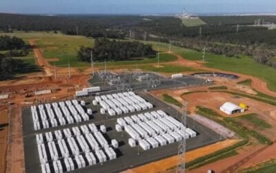 Stage 1 of independent power producer Neoen's Collie Battery project in Western Australia, which uses Tesla Megapacks and went online last October. Image: Neoen.