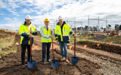 Groundbreaking in March 2022 for th site's BESS, attended by local Member of Parliament Adam Marshall (centre). Image: Office of Adam Marshall.