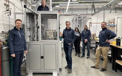 Noon Energy team including founder Chris Graves (centre) at the company's facility in Palo Alto, California. Image: Noon Energy.