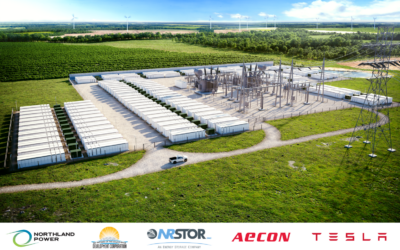 Rendering of the 250MW/1,000MWh Oneida project, from NRStor with partners including IPP Northland
Power and technology providers Aecon and Tesla. Image: Northland Power Inc.
