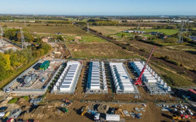 HEIT's 98MW/196MWh Pillswood project, developed by Harmony Energy, during construction ahead of its start of commercial operation in 2023. Image: Harmony Energy
