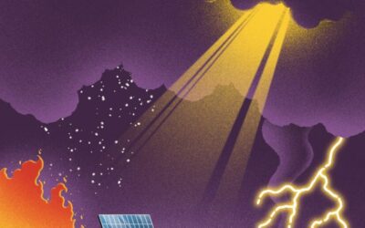 PV resilience of extreme weather is the focus of Volume 37’s cover feature. Illustration by Luca D’Urbino for Solar Media.