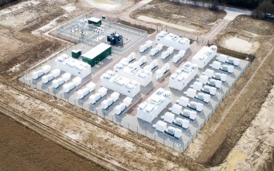 SMA Sunbelt battery storage inverters and other equipment onsite at Pelham, a large-scale battery storage project in the UK. Image: Statera.