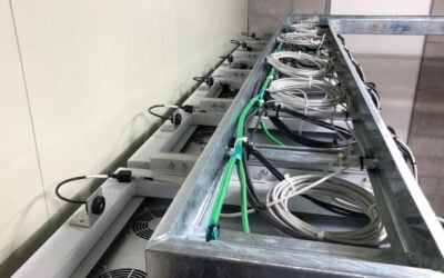 Smoke and off-gas detection monitoring sensors, mounted on top of lithium-ion battery racks. Image: Honeywell Building Technologies.