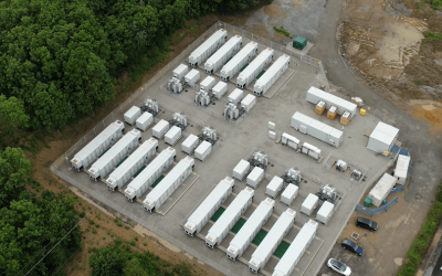 Aerial view of the 50MW / 50MWh project site in Kent, southern England. Image: Pivot Power.