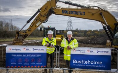 Pivot Power's co-founder, chief operating officer and chief technical officer Mikey Clark (left) with local politician, Councillor Steve Melia, at the site. Image: Pivot Power.