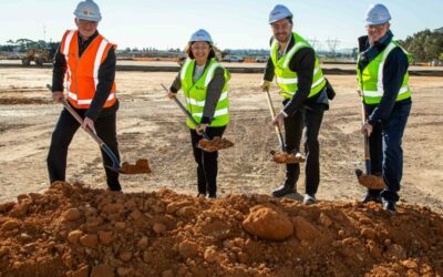 Victoria Minister for Energy and Resources Lily d'Ambrosio (second from left) helps turn sod at the Rangebank BESS site. Image: Eku Energy.