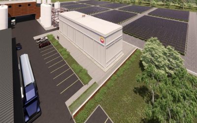 Rendering of how a Rondo Heat Battery would look at an industrial site. Image: Rondo Energy.