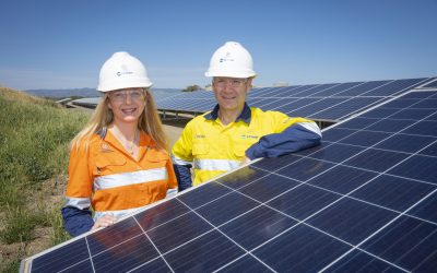 SA_Water_CE_Roch_Cheroux_and_Senior_Manager_Procurement_Nicola_Murphy_inspect_solar_PV_construction_at_Glenelg