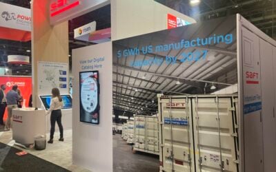 Saft exhibition stand at the RE+ trade show in Las Vegas, US, in September. Image: Andy Colthorpe / Solar Media