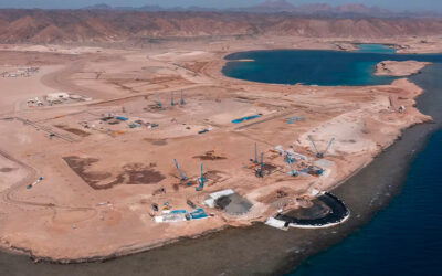 The site of the AMAALA project on Saudi Arabia's northwest coast under construction. Image: Larsen & Toubro.