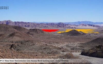 A render of where some of the solar arrays would be from a distance, from one of the CEC's project documents. Image: CEC / SWCA.