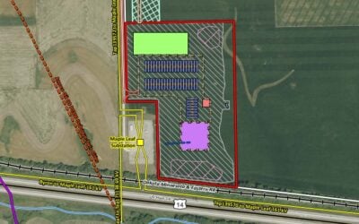 Technical drawing of Spearmint Energy's 150MW/600MWh Snowshow BESS project taken from planning documents. Image: Spearmint Energy.