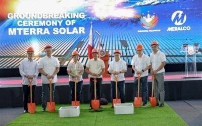 Philippine president Ferdinand Marcos Jr (centre) at the November 2024 groundbreaking for the Meralco Terra Solar project. Image: Meralco Terra Solar