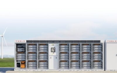 Tesla Megapack unit with doors open, of the type Georgia Power will procure for the projects. Image: Tesla