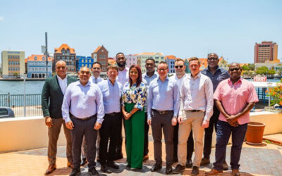 Company stakeholders posing for a photo on the island where the project will be located. Image: Wartsila.