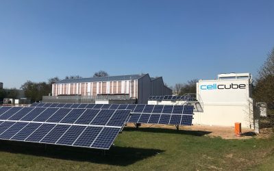 A solar PV array with a co-located CellCube VRFB system. Image: CellCube / Enerox.