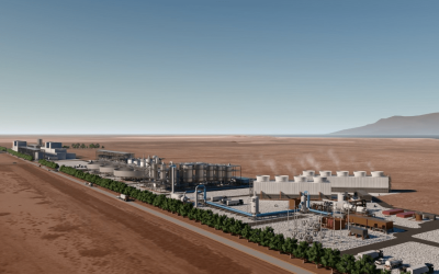 Artist impression
of how co-located
geothermal power generation and lithium extraction could look in Lithium Valley. Image: CTR.