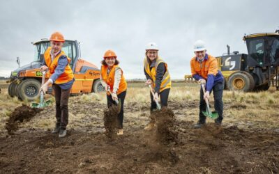 Victoria state minister for the SEC Lily d'Ambrosio (second from left) and Premier Jacinta Allan (second right) help ceremonially turn sod to kick off construction yesterday. Image: Lily d'Ambrosio via X/Twitter.