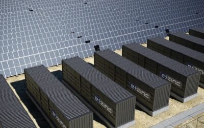 Rendering of how a grid-scale solar-plus-storage project using e-Zinc containerised battery systems might look. Image: e-Zinc