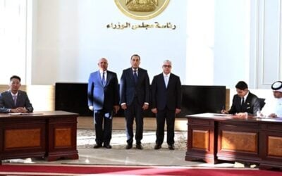 Egyptian prime minister Mostafa Madbouly (centre) during the signing ceremony. Image: Egypt State Information Service