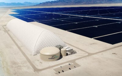 Rendering of an Energy Dome large-scale CO2 Battery project next to solar PV array. Image: Energy Dome.