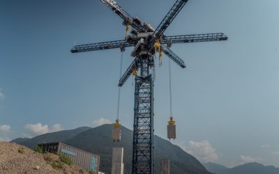 The old model of Energy Vault's gravity energy storage system, in Switzerland. Image: Energy Vault.