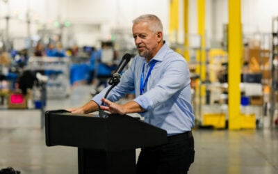 CEO Jim Fusaro, speaking at the opening of EPC Power's 27GW South Carolina facility in July. The plant manufactures equipment, including EPC Power's power inverters and AI data centre environments using the company's proprietary Agile Grid Forming technology. Image: EPC Power