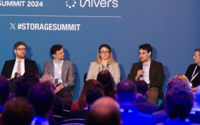 Zenobe Energy's Tom Palmer speaks, alongside panelists (L-R) Julian Jansen, Lewis Heather, Georgina Morris and moderator Louise Dalton at today's session. Image: Zenobe Energy via LinkedIn