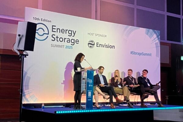 Wood Mackenzie's Anna Darmani moderating a discussion at the 2025 edition of the Energy Storage Summit in London, UK. Image: Solar Media