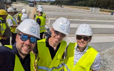Fluence team members at the Wunsiedel, Germany, topping-out ceremony including EMEA general counsel and managing director Markus Meyer (left). Image: Markus Meyer via LinkedIn