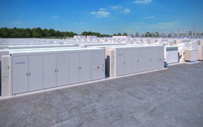 Rendering of Gridstack Pro units at a project. Fluence expects around 70% of FY2026 revenues to come from Gridstack Pro. Image: Fluence