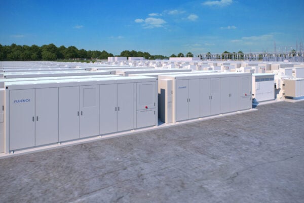 Rendering of Gridstack Pro units at a project. Fluence expects around 70% of FY2026 revenues to come from Gridstack Pro. Image: Fluence