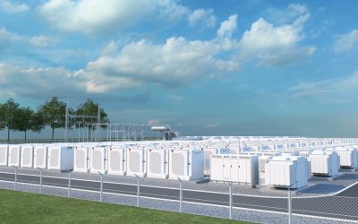 GIG is working with energy storage system integrator Fluence to put a 150MW BESS at the former site of Hazelwood, a coal power station in Victoria, Australia, Pictured is a rendering of the site's BESS, currently under construction. Image: Fluence via Twitter.