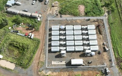 Aerial view of Bouldercombe Battery Project including the 40 Tesla Megapack BESS equipment on site. Image: Genex Power.