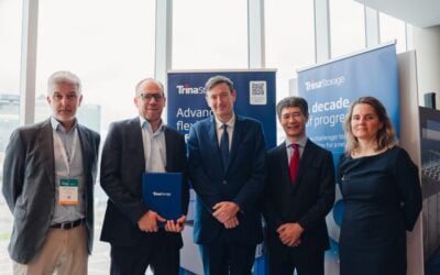 Trina Storage and Gore Street Capital executives marking the agreement at the Energy Storage Summit 2026 in London this week. Image: Gore Street Capital.