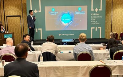 LG Energy Solution senior VP Seungse Chang presents the company's strategies for the US market at RE+ 2023, Nevada, US. Image: LG Energy Solution.