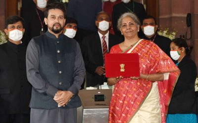 Minister of Finance Nirmala Sitharaman (right) with the Minister of State for Finance and Corporate Affairs, Anurag Singh Thakur presenting the 2021-22 budget in New Delhi last year. Image: Gov't of India Press Bureau.