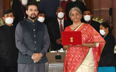Minister of Finance Nirmala Sitharaman (right) with the Minister of State for Finance and Corporate Affairs, Anurag Singh Thakur presenting the 2021-22 budget in New Delhi last year. Image: Gov't of India Press Bureau.