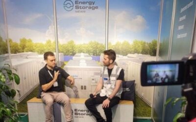 Energy-Storage.news’ Cameron Murray with Valentin Rota, co-founder and CCO of Moonwatt. Image: Solar Media