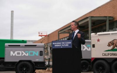 California state governor Newsom at the site of Moxion's future production facility. Image: Business Wire.