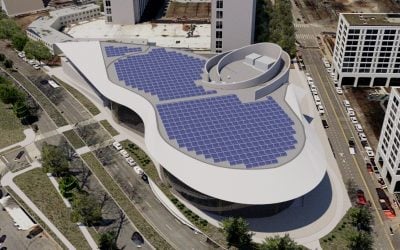 Solar installed by PowerFlex on the roof of Arena Stage, a theatre in Washington DC. Image: PowerFlex.