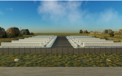 A project rendering issued when Great Kiskadee Storage was announced by Apex and Powin in May 2023. Image: Powin Energy.