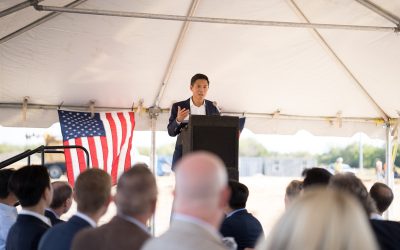 Qcells' USA president Rich Chung at last week's event to celebrate the start of construction of the 180MW Cunningham project in Texas. Image: Qcells.