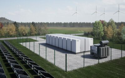 Rendering of how Rimac's SineStack could look in co-location with a solar PV plant. Image: Rimac.